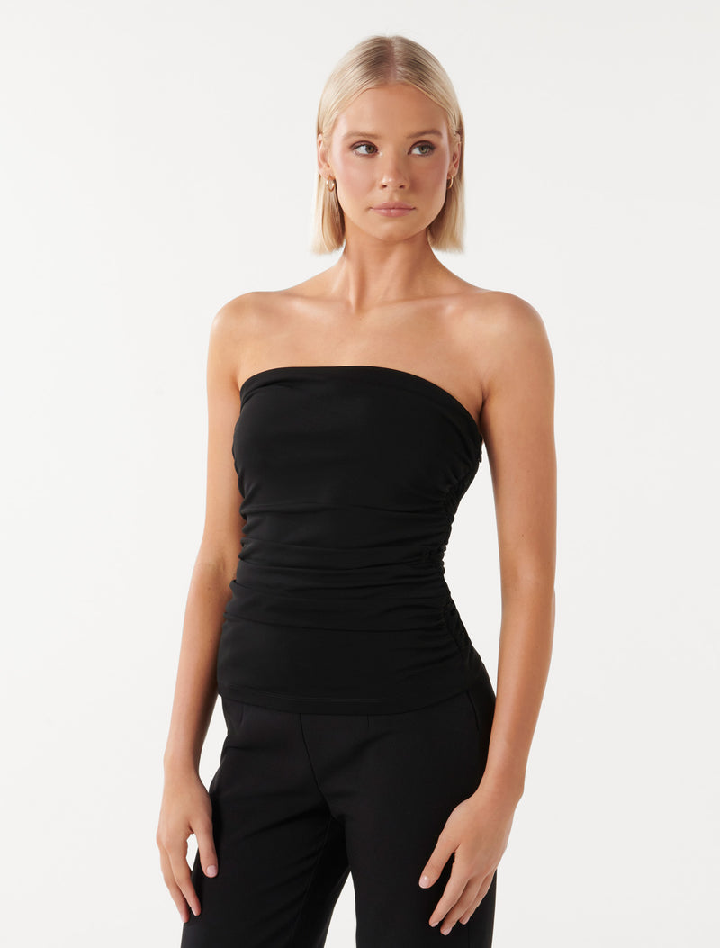 Ines Ruched Side Bandeau Top Black | Forever New
