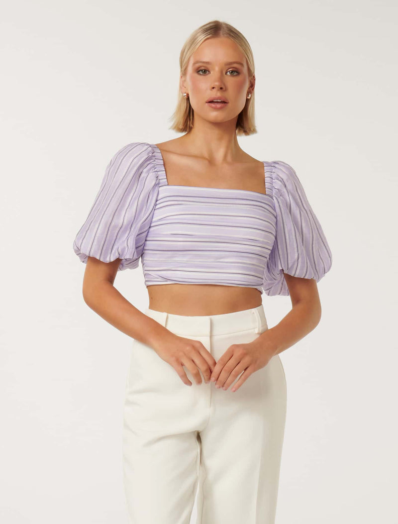 Shay Stripe Puff Sleeve Top Forever New