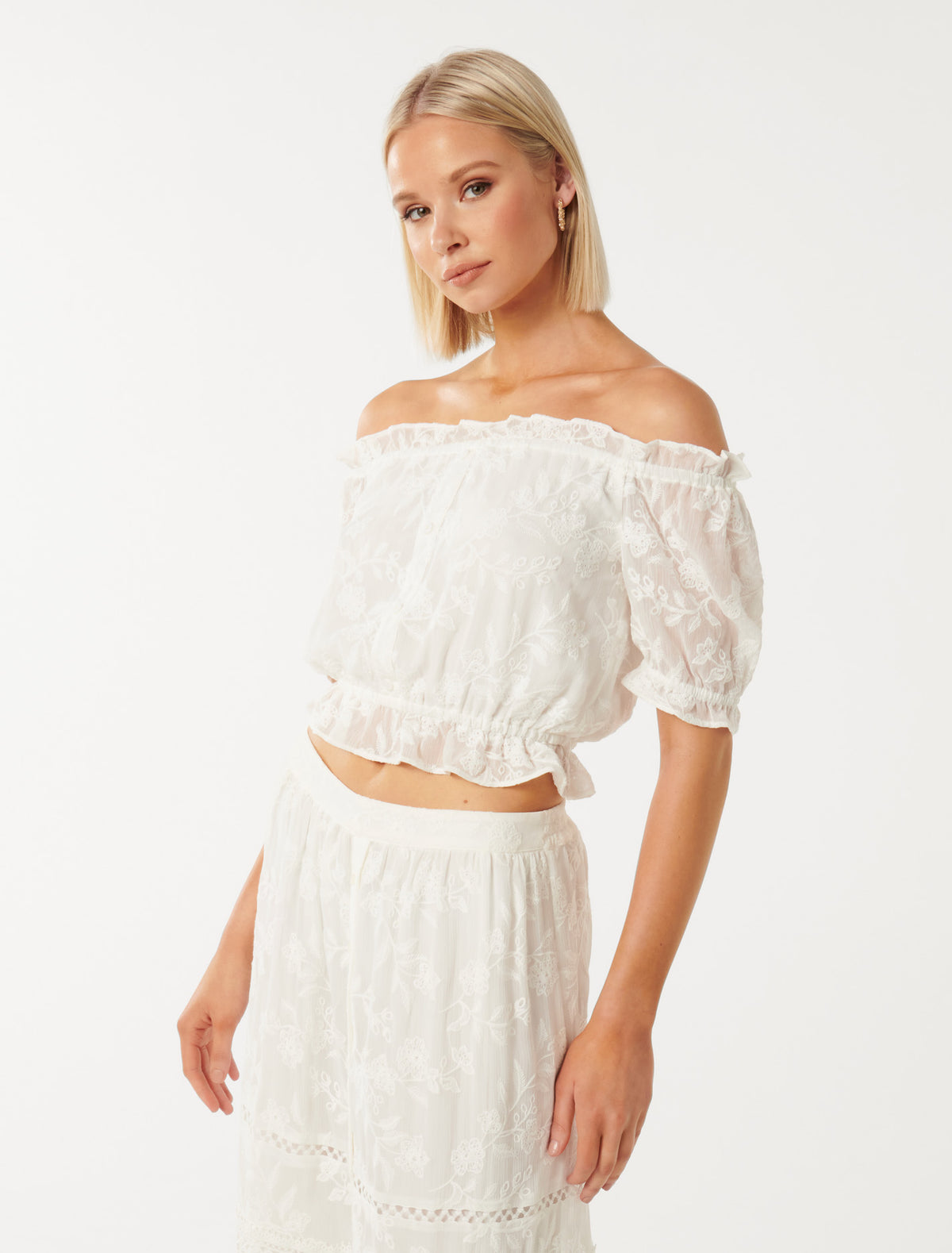 Imelda Embroidered Bardot Top Forever New