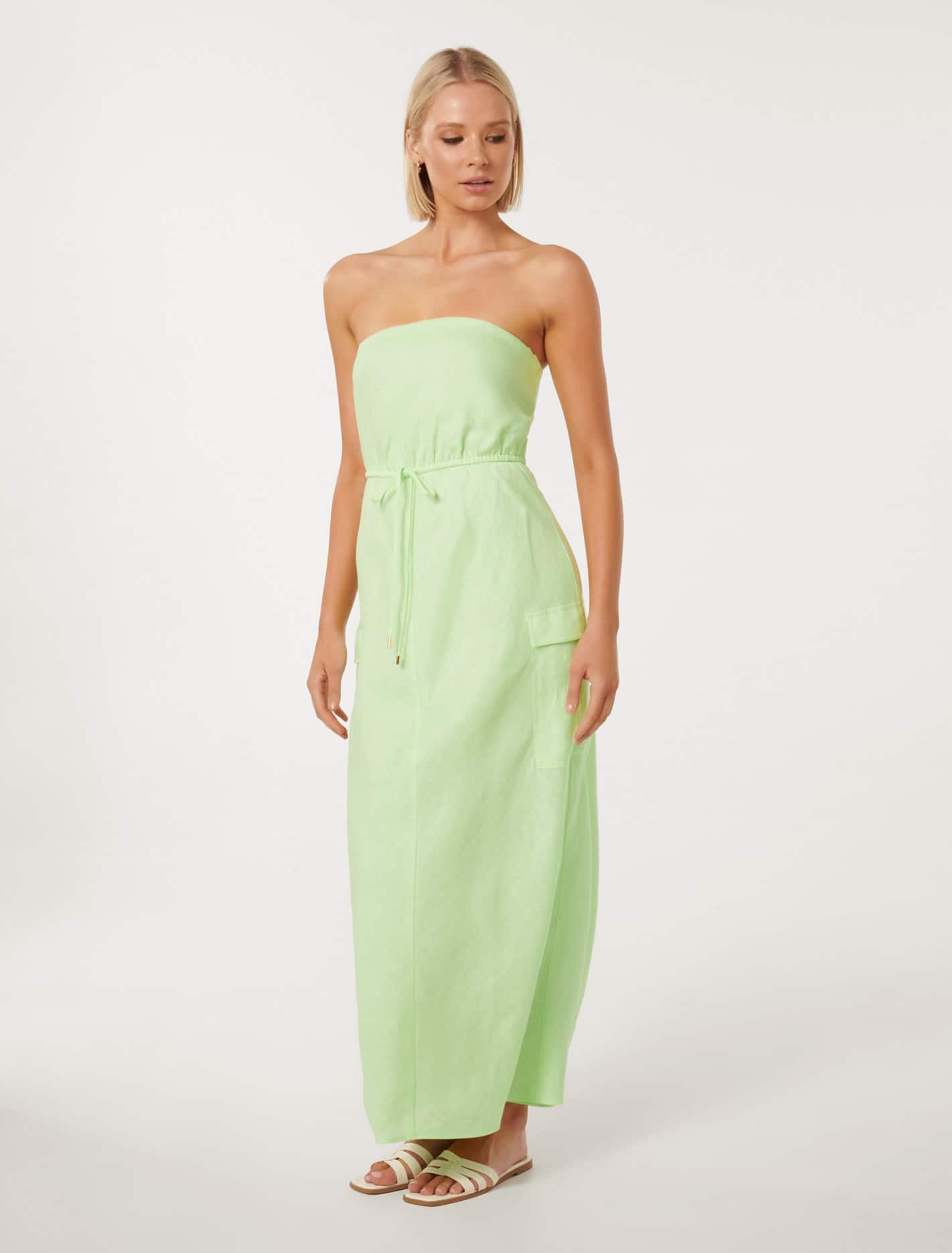 Mabel Strapless Cargo Midi Dress Mint Glow | Forever New