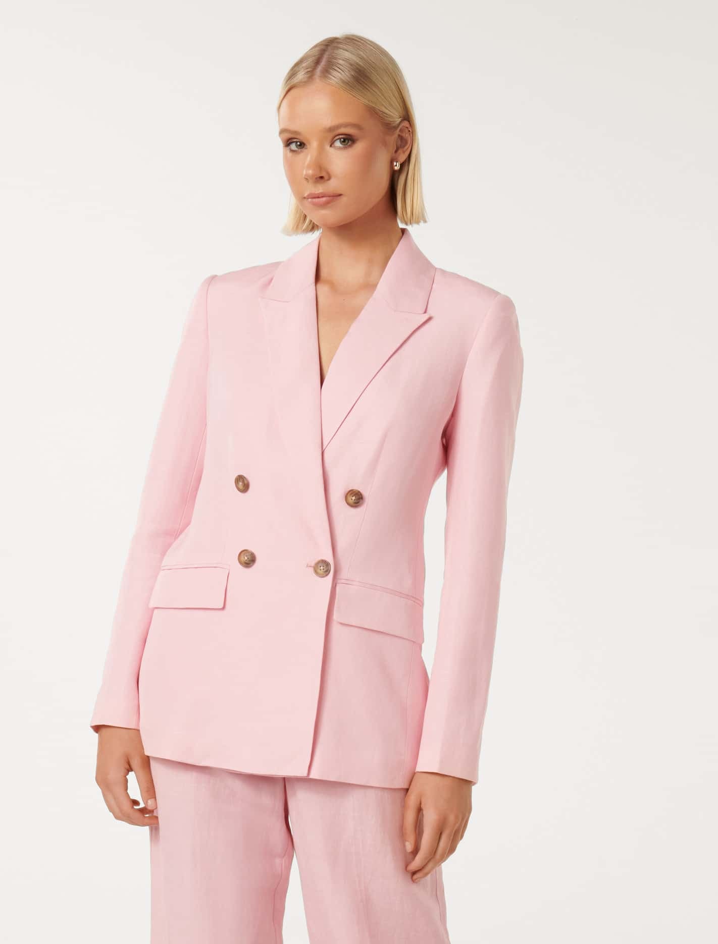 Phoebe Double Breasted Blazer Cameo Pink Suit | Forever New