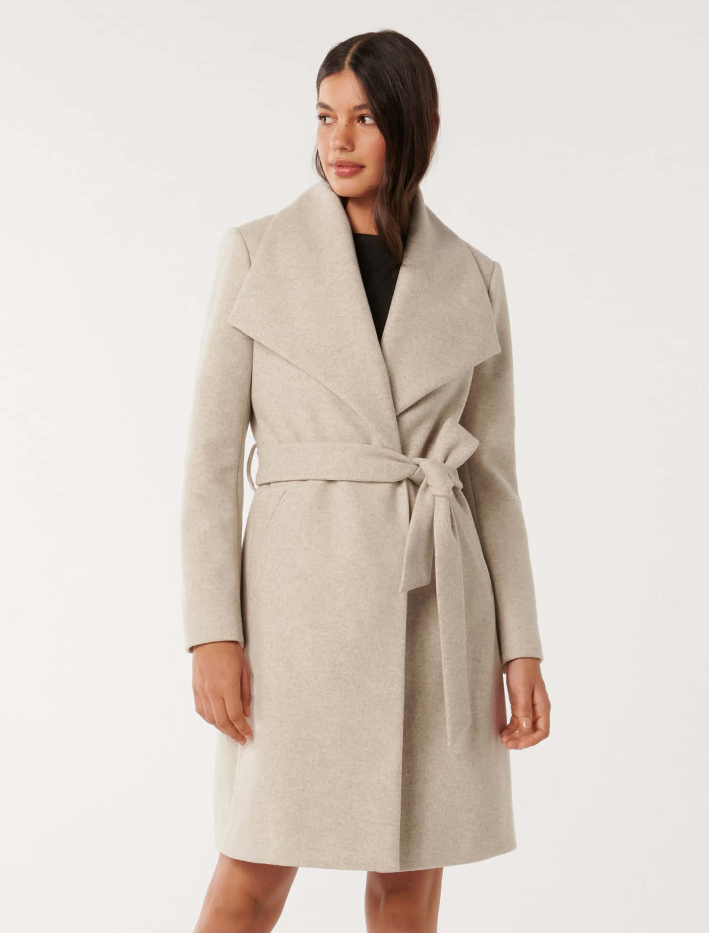 Annika Shawl Collar Wrap Coat Wheat | Forever New