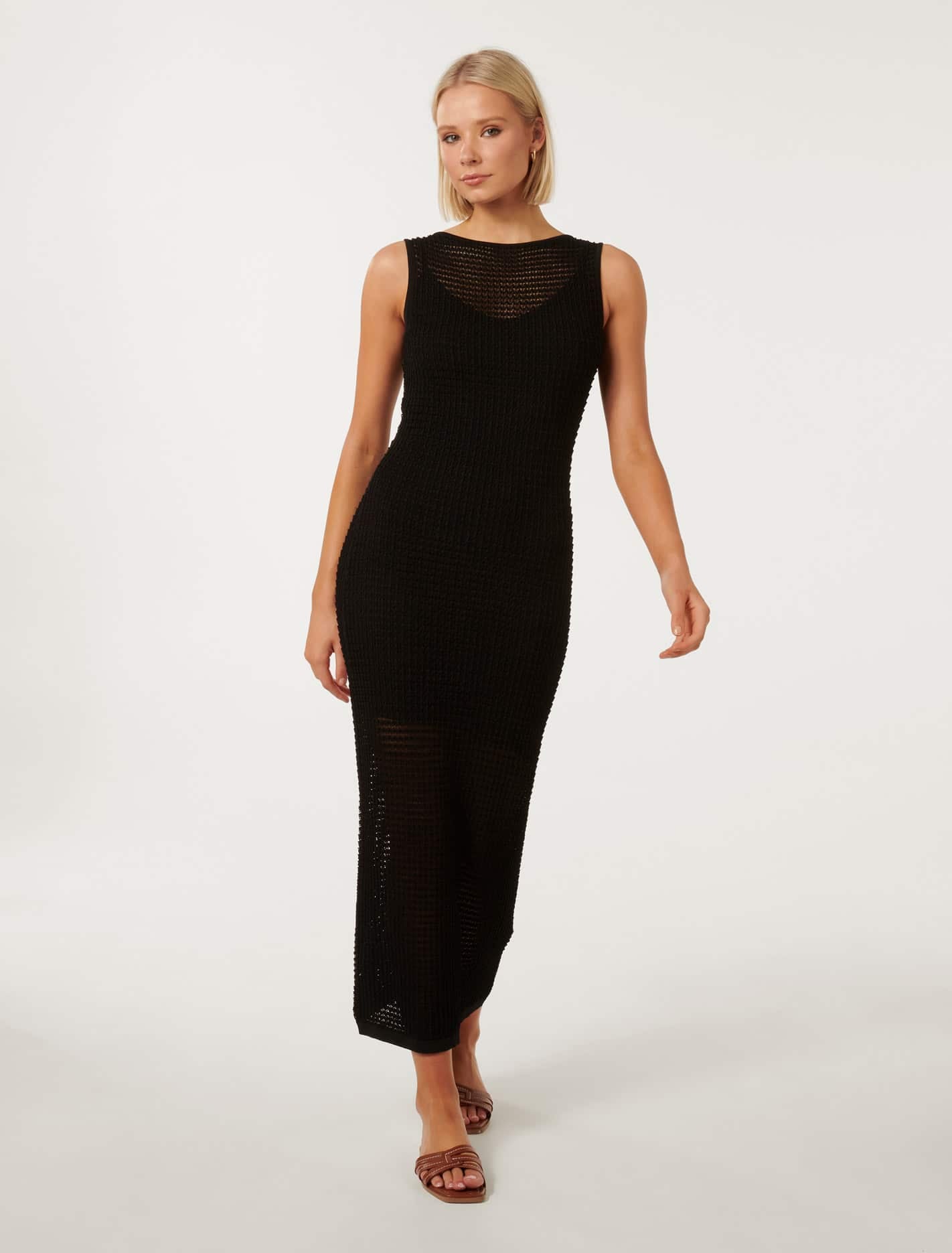 Paige Pointelle Knit Dress Black | Forever New