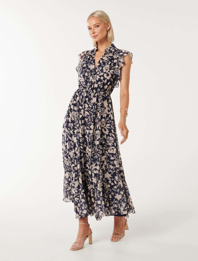 Maxine Ruffle Sleeve Midi Dress Navy Cove Floral | Forever New