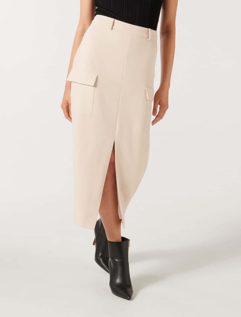 Carly Cargo Midi Skirt Taupe | Forever New