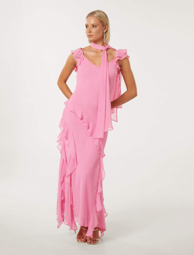 Polly Ruffle Sleeve Midi Dress Candy Floss