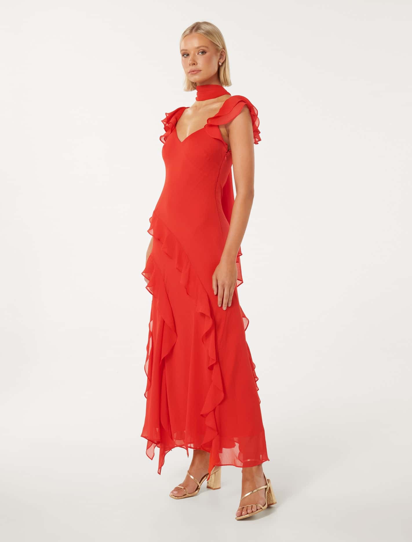 Polly Ruffle Sleeve Midi Dress Chilli Red | Forever New