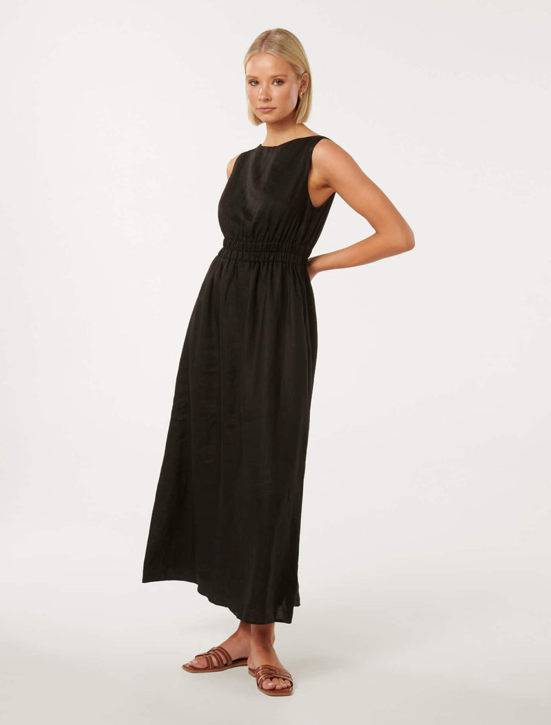 Margot Shirred Waist Midi Dress Black | Forever New