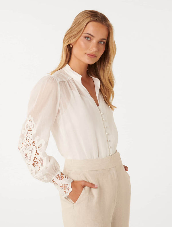 Aria Lace Mix Blouse Forever New