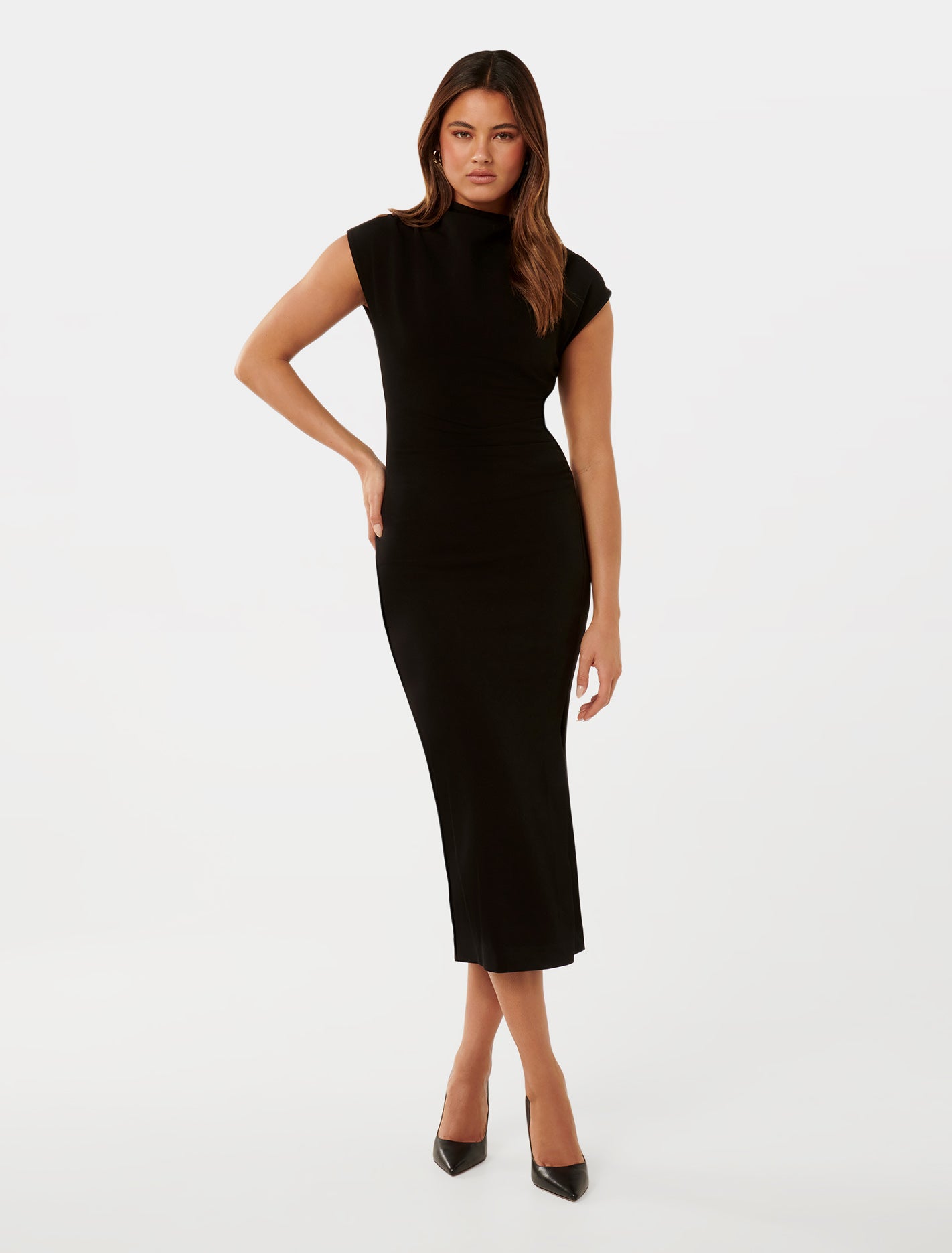 Samantha Cowl Neck Midi Dress Black | Forever New