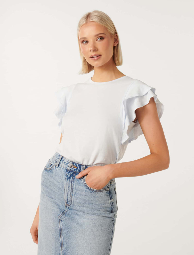 Hera Double Ruffle Top Light Blue | Forever New