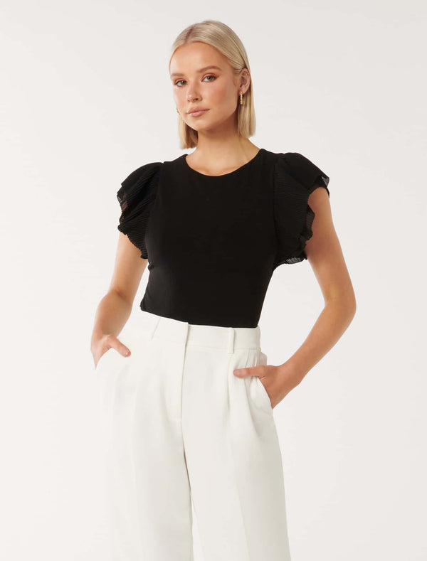 Beth Pleated Flutter Sleeve Top Forever New
