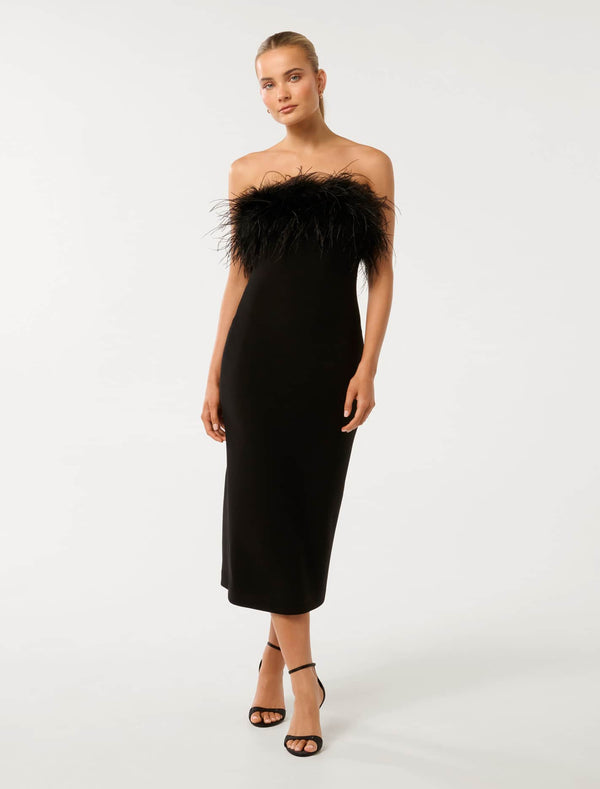 Vianna Feather Strapless Midi Dress Forever New