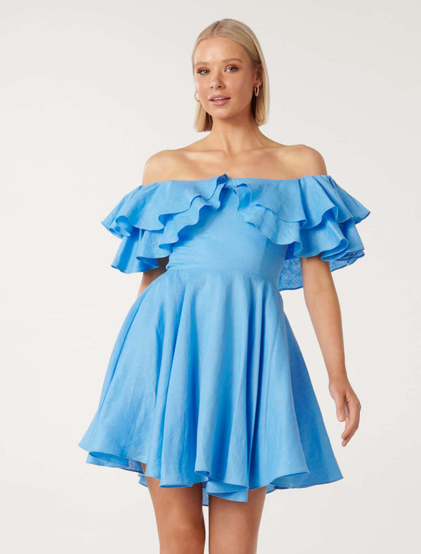 Ellie Linen Ruffle Mini Dress Forever New