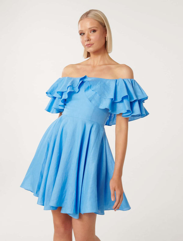 Ellie Linen Ruffle Mini Dress Forever New