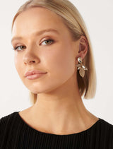 Signature Reese Glass Stone Leaf Drop Earrings Forever New