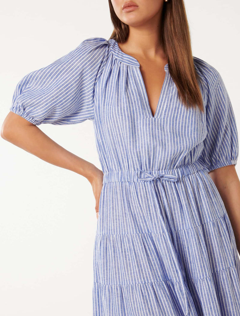 Gabbie Tiered Midi Dress Blue Stripe | Forever New