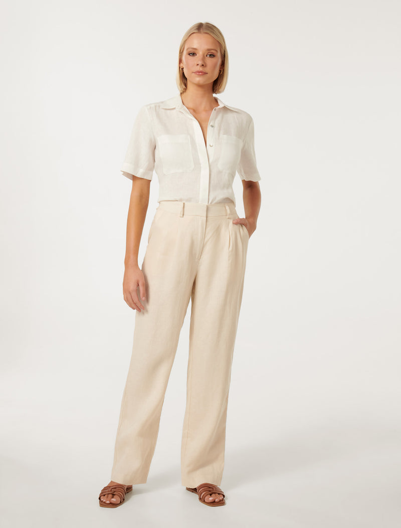 Misty Short Sleeve Linen Shirt Forever New