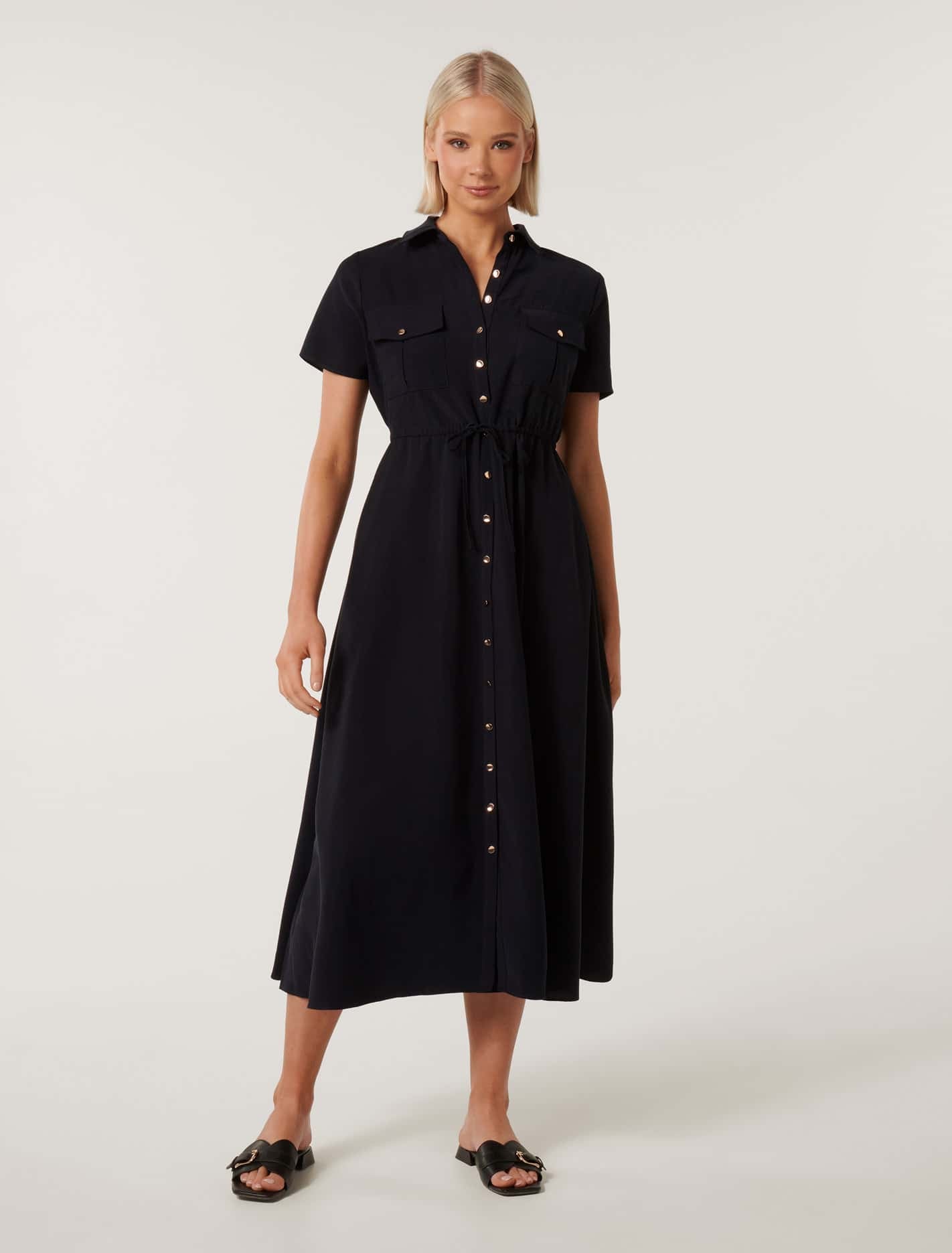 Avana Midi Shirt Dress Navy | Forever New