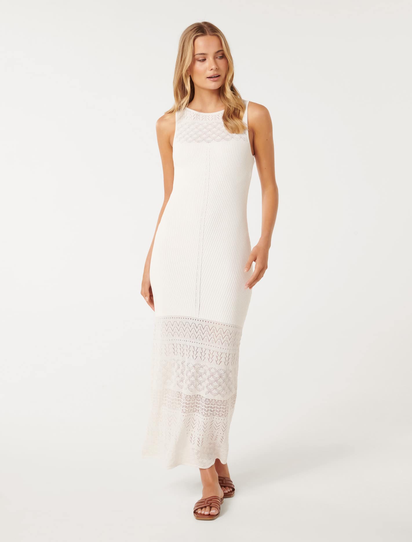 Adele Pointelle Knit Dress Cream | Forever New