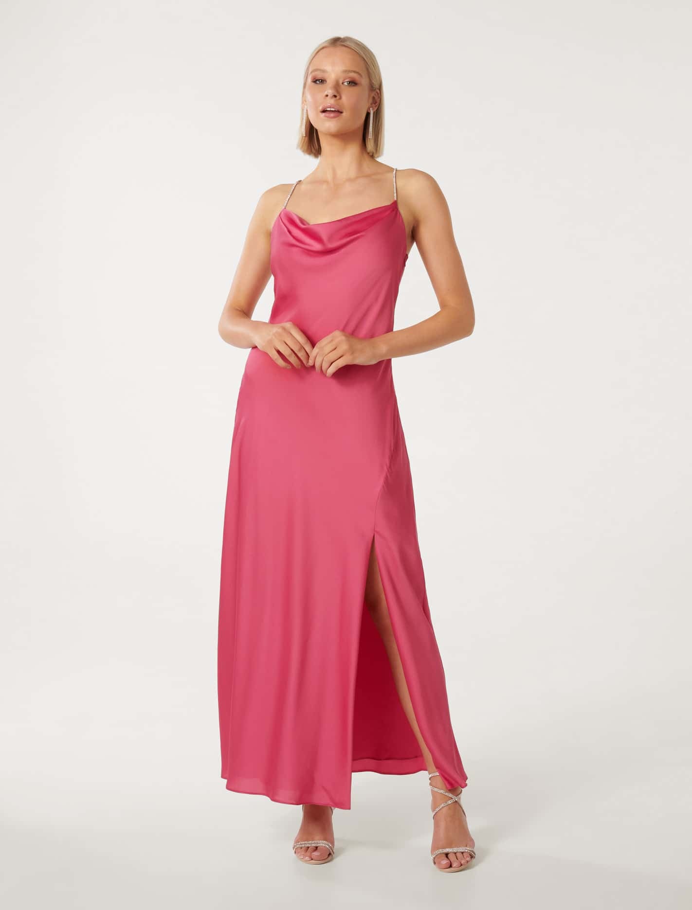 Hannah Diamante Strap Satin Dress Raspberry Jelly | Forever New