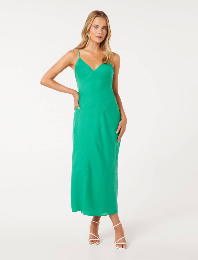 Hattie Asymmetric Seam Midi Dress Bright Jade | Forever New