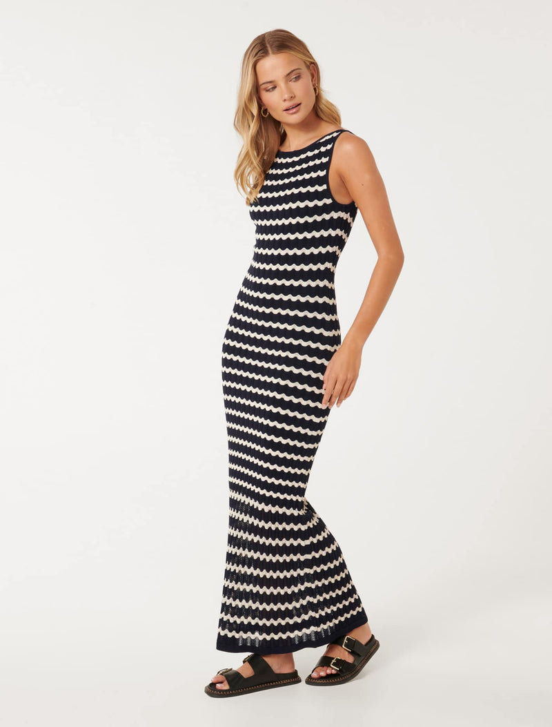 Elora Wave Striped Knit Dress Forever New