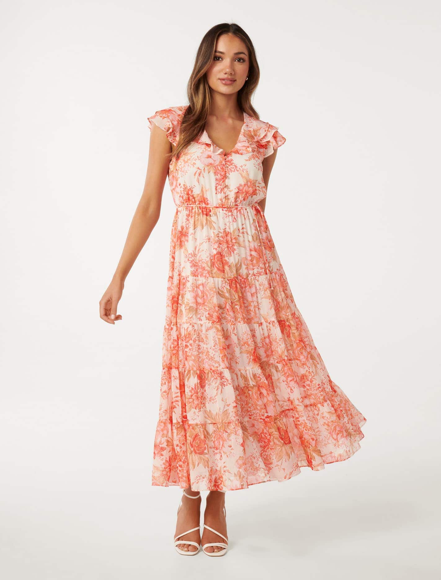 Naomi Petite Ruffle Midi Dress Red Merton Floral | Forever New