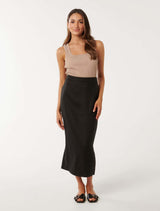 Lucy Petite Linen Column Midi Skirt Forever New