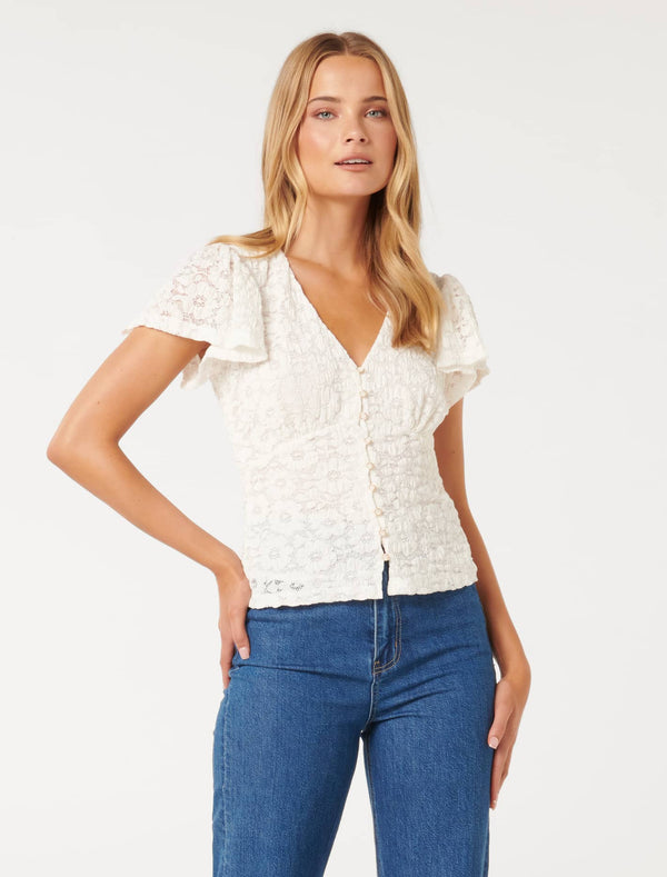 Yara Flutter Sleeve Lace Top Forever New