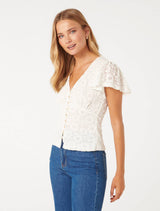 Yara Flutter Sleeve Lace Top Forever New