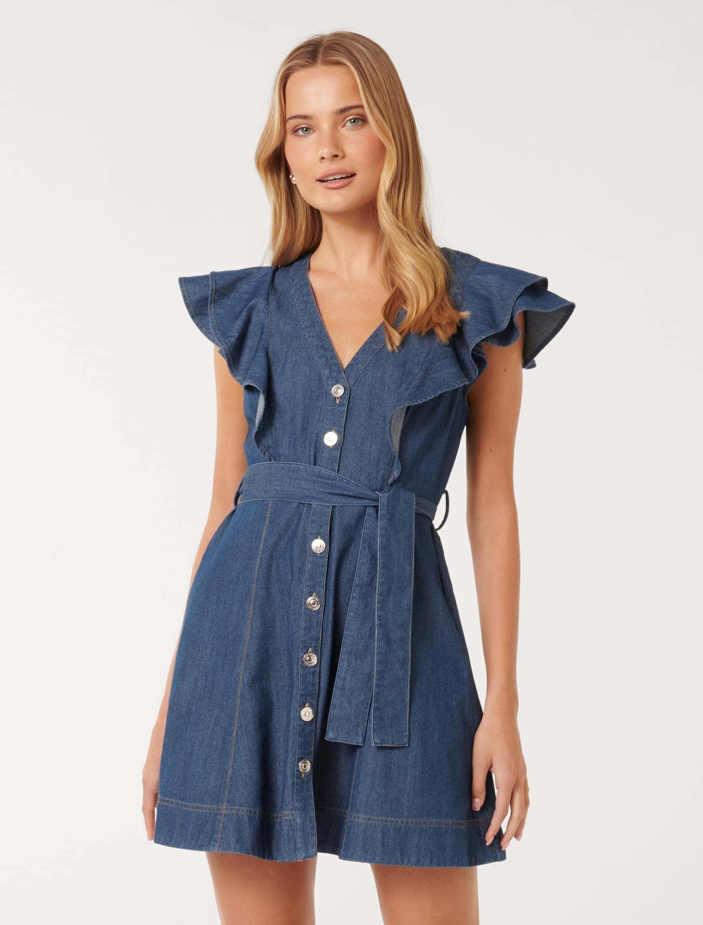 Penelope Denim Mini Dress Dark Wash | Forever New