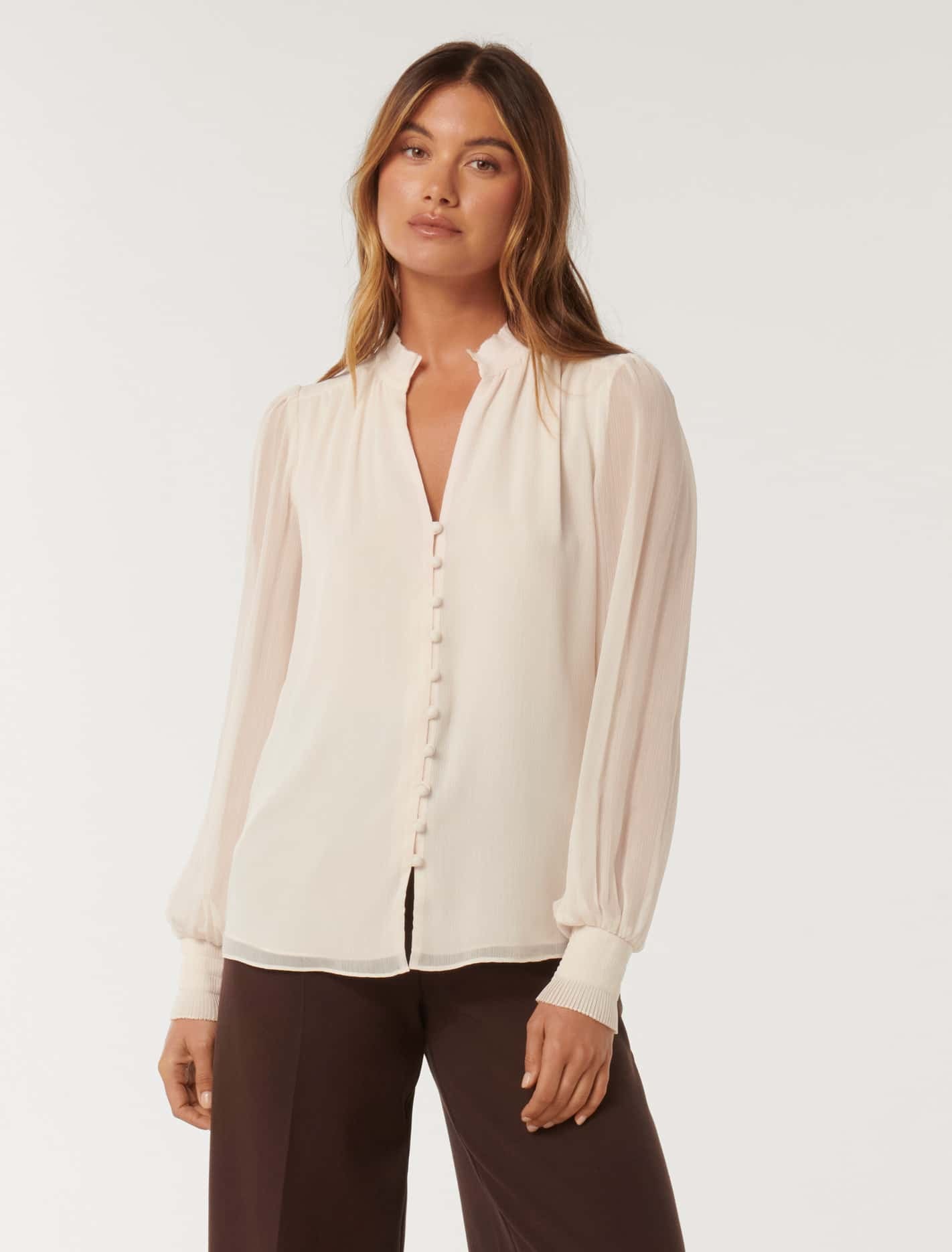 Flora Fluted Pleat Blouse Ivory | Forever New