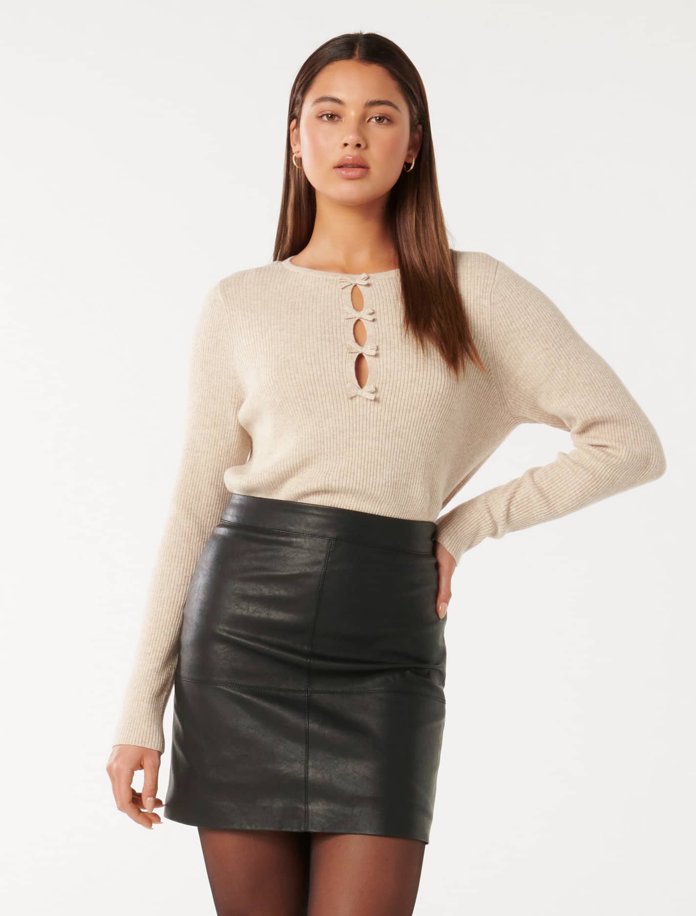 Valentina Bow Front Jumper Oatmeal | Forever New