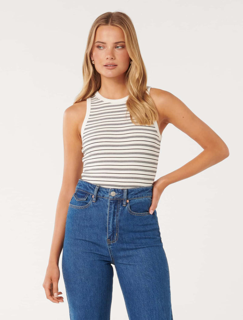 Remi Stripe Rib Racer Tank Top Forever New