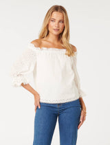 Enid Embroidered Bardot Top Forever New