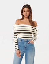 Louise Ribbed Long Sleeve Bardot Top Forever New