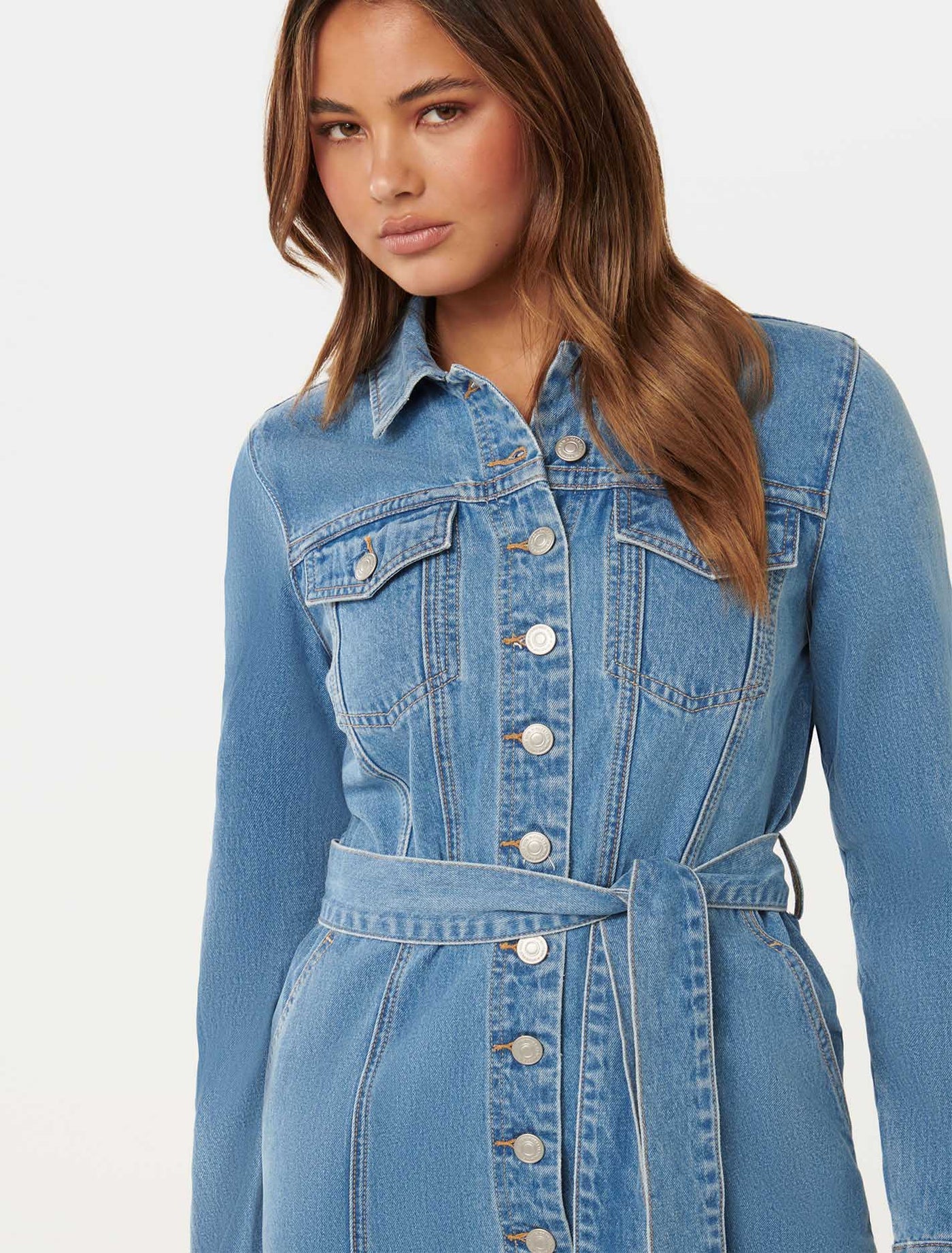 Denim shirt dress with pockets on sale