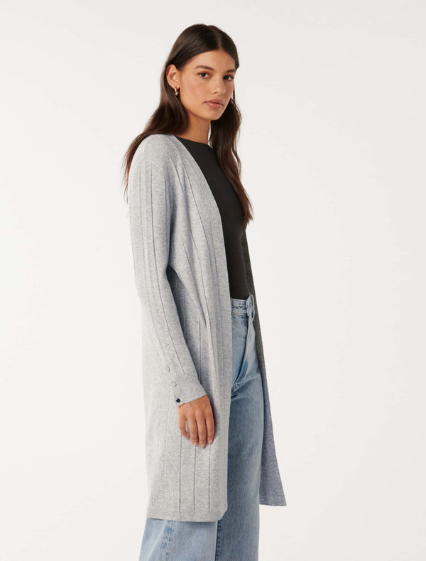 Daphne Long Line Ribbed Cardigan Forever New