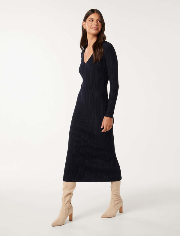Paris Long Sleeve Multi Rib Knitted Dress Forever New