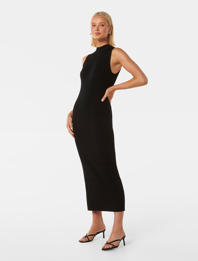 Lexi Sleeveless Self Knit Midi Dress Black | Forever New