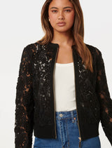 Riley Lace Mixed Knit Bomber Cardigan Forever New