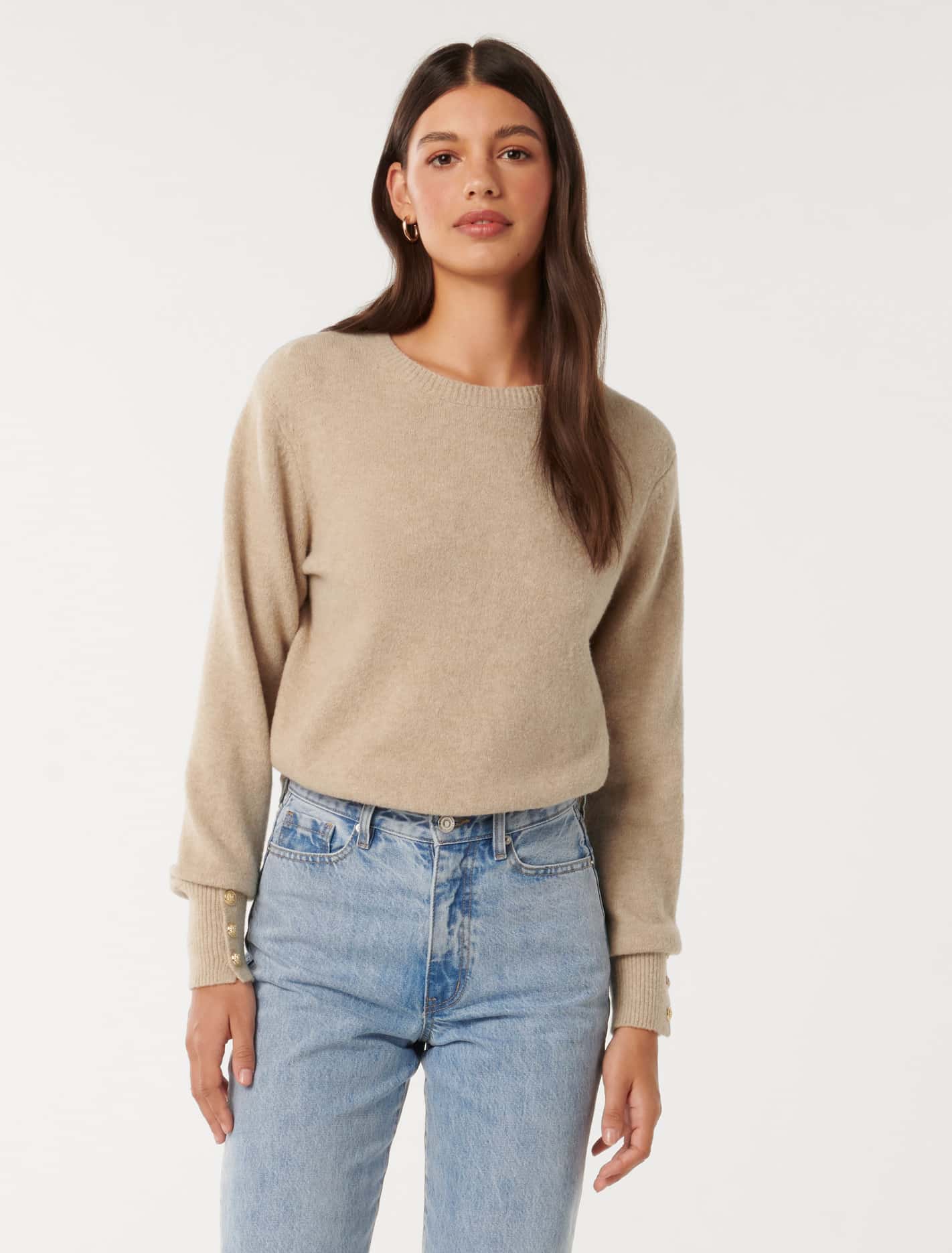 Camille Brushed Knit Jumper Neutral | Forever New