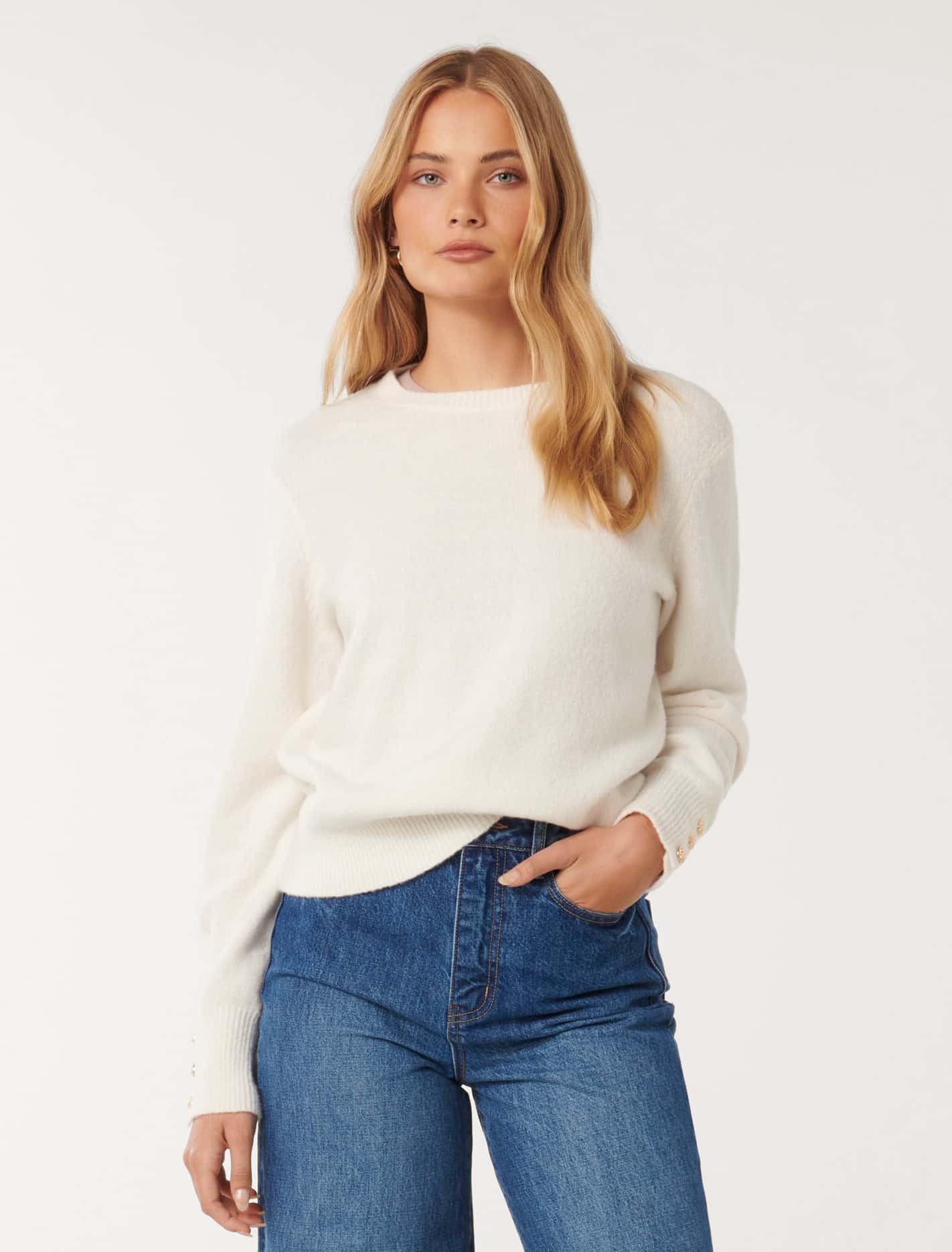 Camille Brushed Knit Jumper Porcelain | Forever New