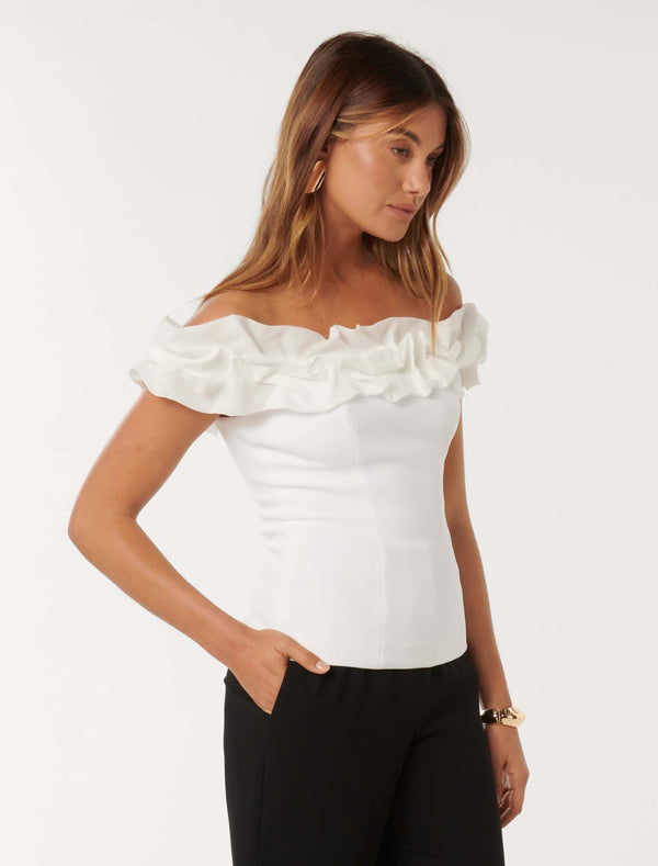 Stephanie Ruffle Crepe Bustier Top Forever New