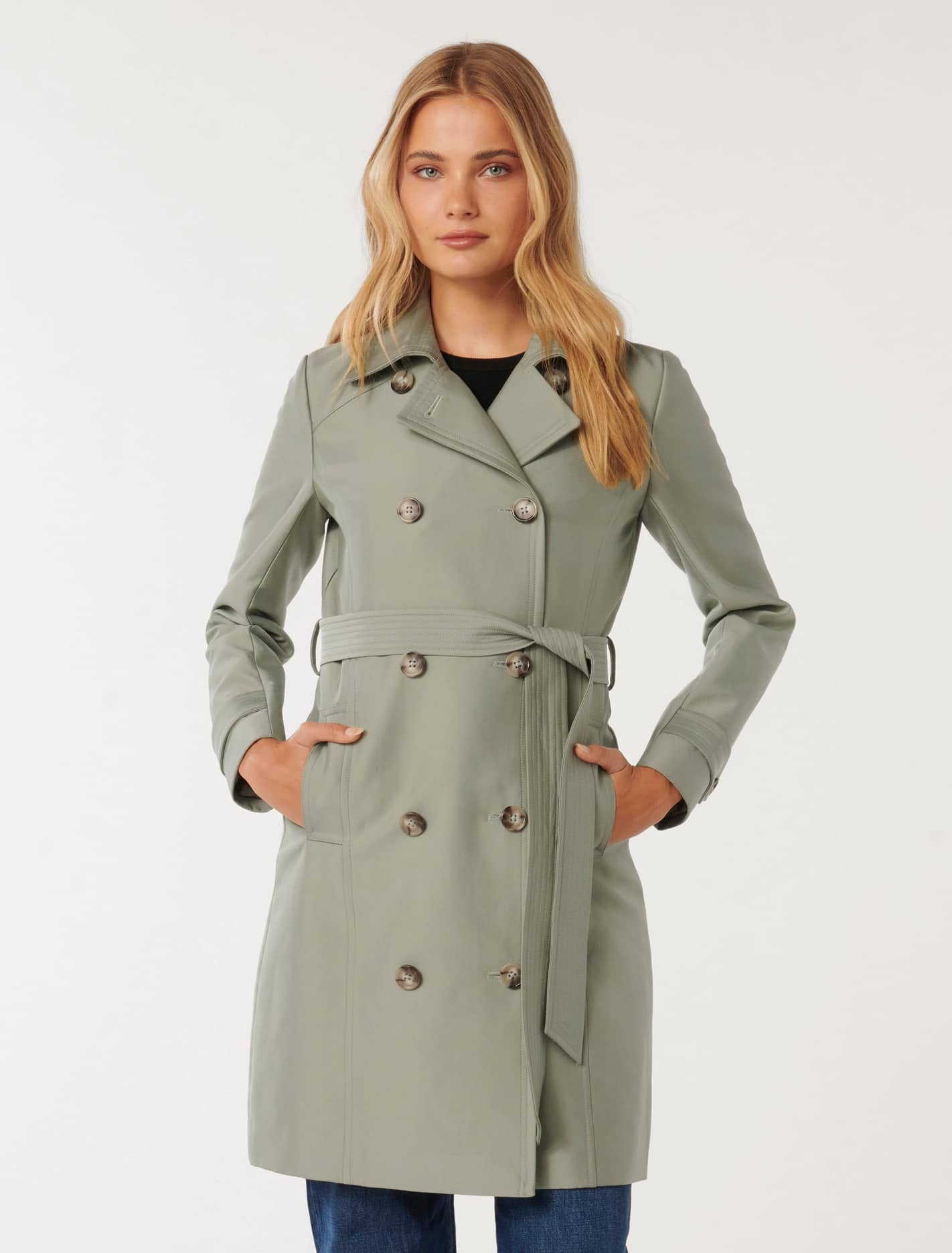 Alicia Short Trench Coat Eucalyptus | Forever New