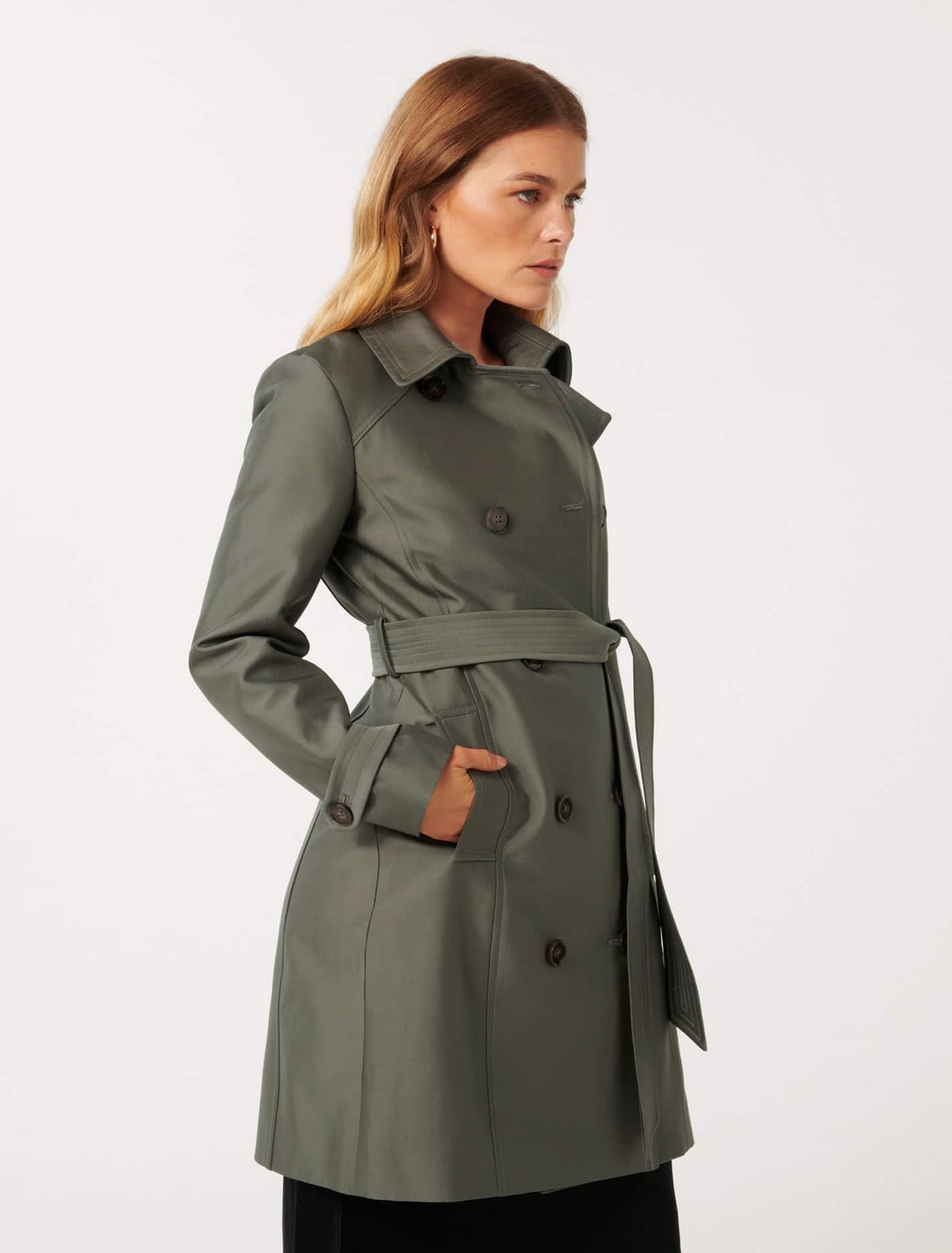 Alicia Petite Short Trench Coat Dusted Olive Forever New