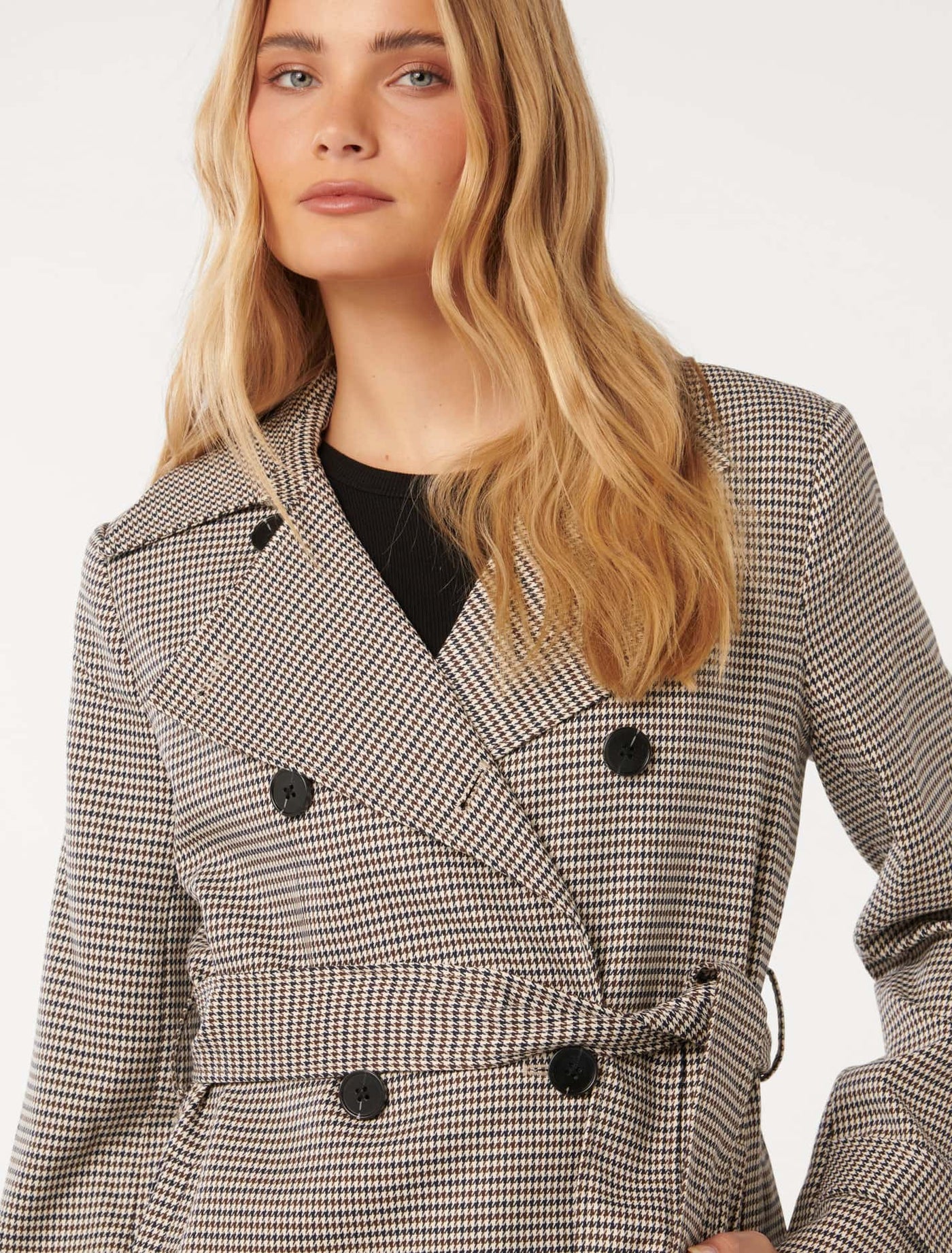 Forever new check coat best sale