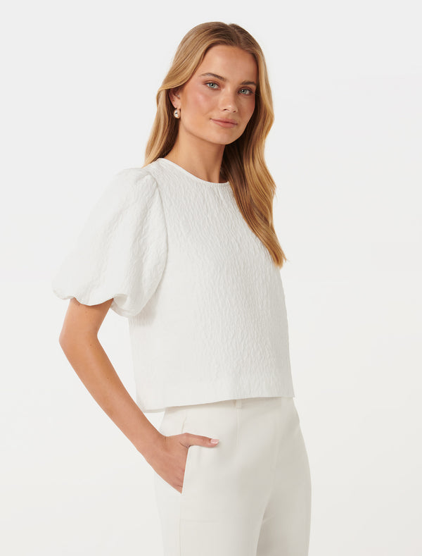 Nara Textured Bubble Sleeve Top Forever New