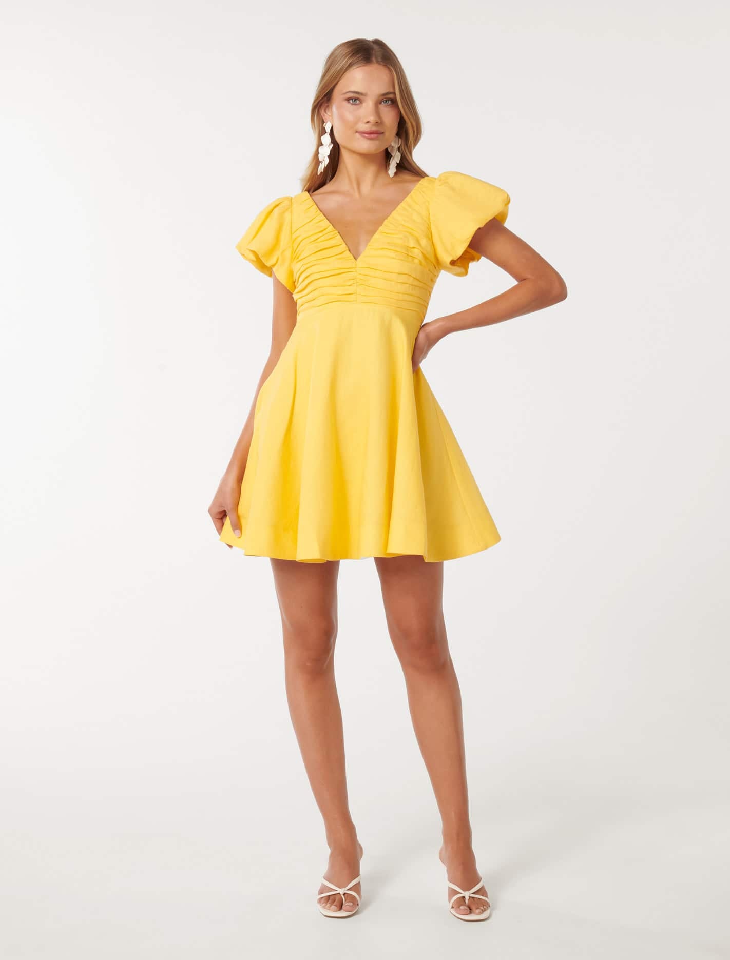 June Ruched V Neck Mini Dress Forever New